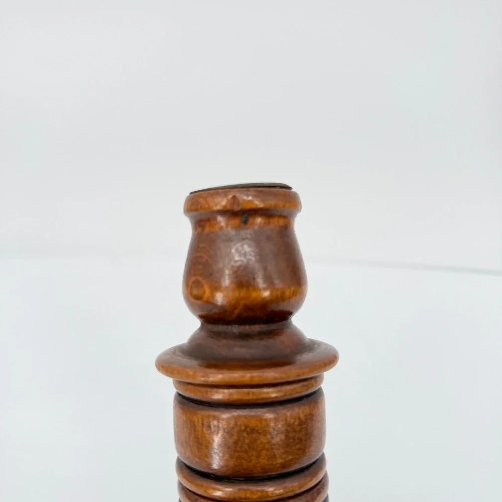 Carved Wood Candlestick Removable Napkin Ring Set Vintage‎ MCM Table Decor Brown